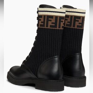Fendi Black and Brown Ribbed Lace-Up Boots size 39